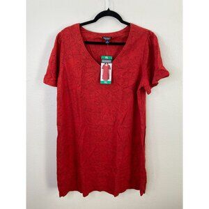 Nicole Miller Womens Red Floral-Pattern Linen Blend Shift Dress XL Loose Fit NEW